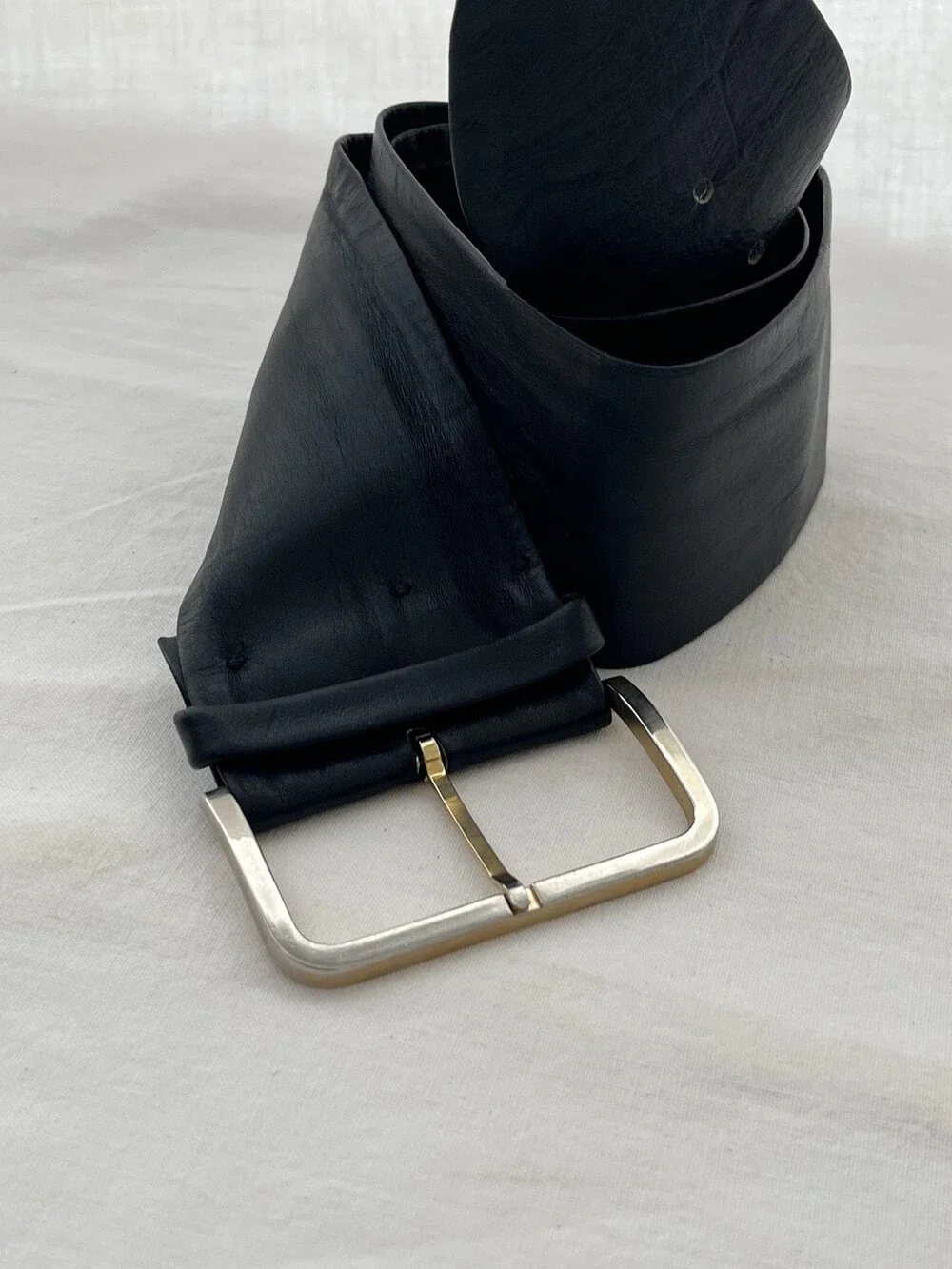 Handmade Wide Genuine Leather Belt Womens Med Black Waist Cinch Statement Buckle